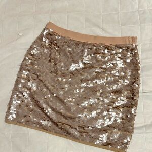 BCBGMaxAzria Sequin Mini Skirt in Tan / Silver